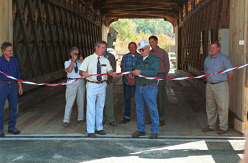 North Hartland Bridge Opening - John Bowley cuts the ribbon