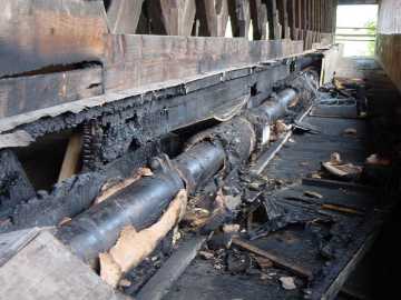 Haverhill-Bath Covered Bridge fire damage Photo submitted by Sean T. James 8-16-02