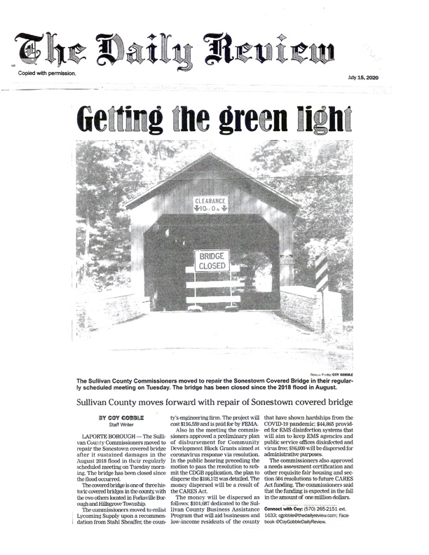 Sonestown Covered Bridge article