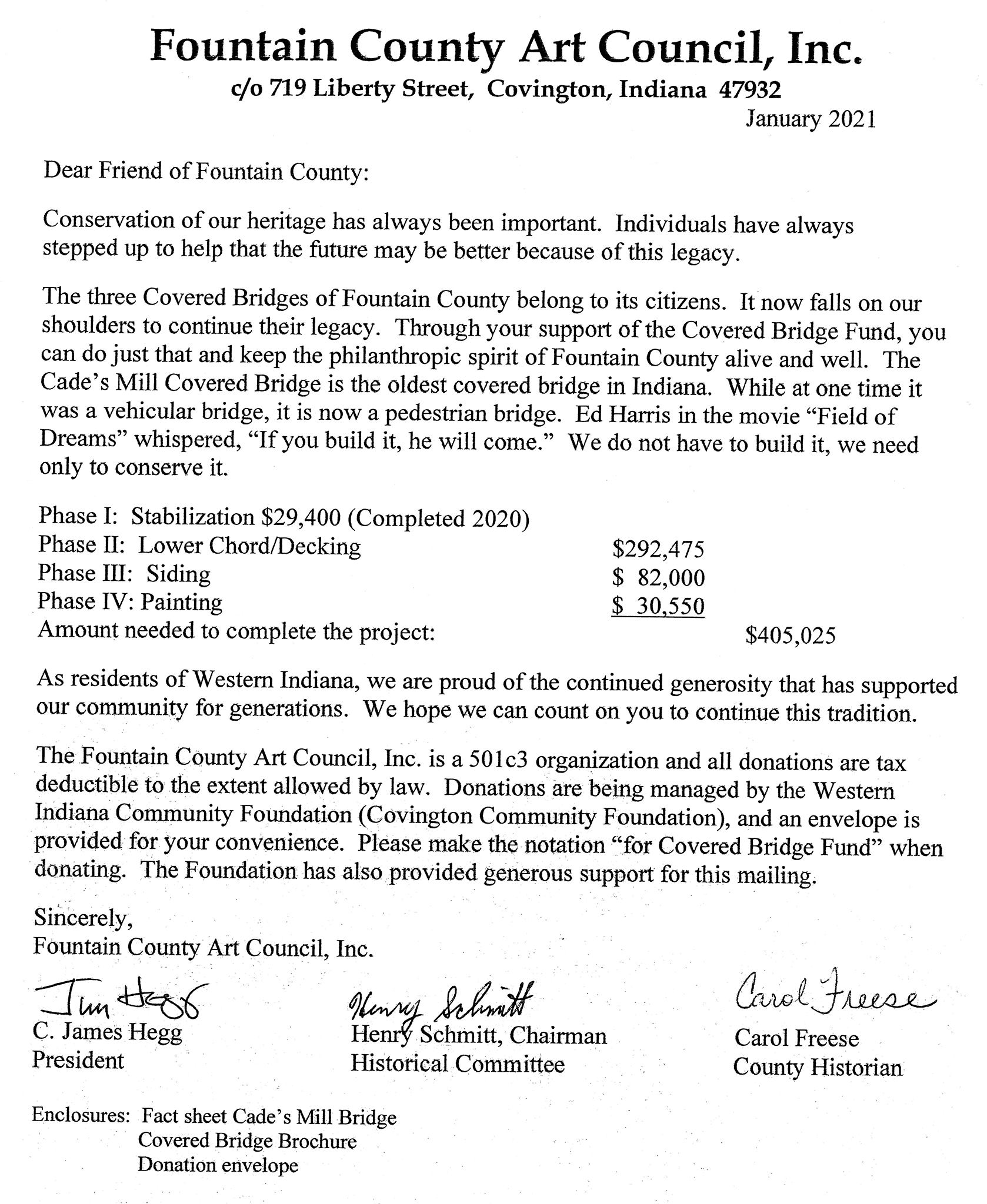 Cades Mill fundraising letter