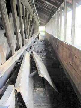 Haverhill-Bath Covered Bridge fire damage Photo submitted by Sean T. James 8-16-02